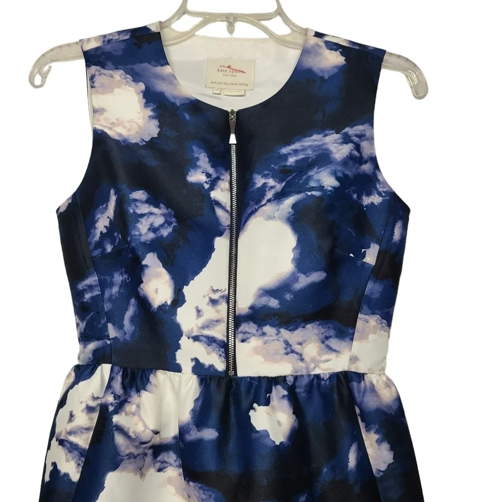 Kate Spade Joss Dusk Cloud Front Zip Sleeveless Blue White Dress 00
